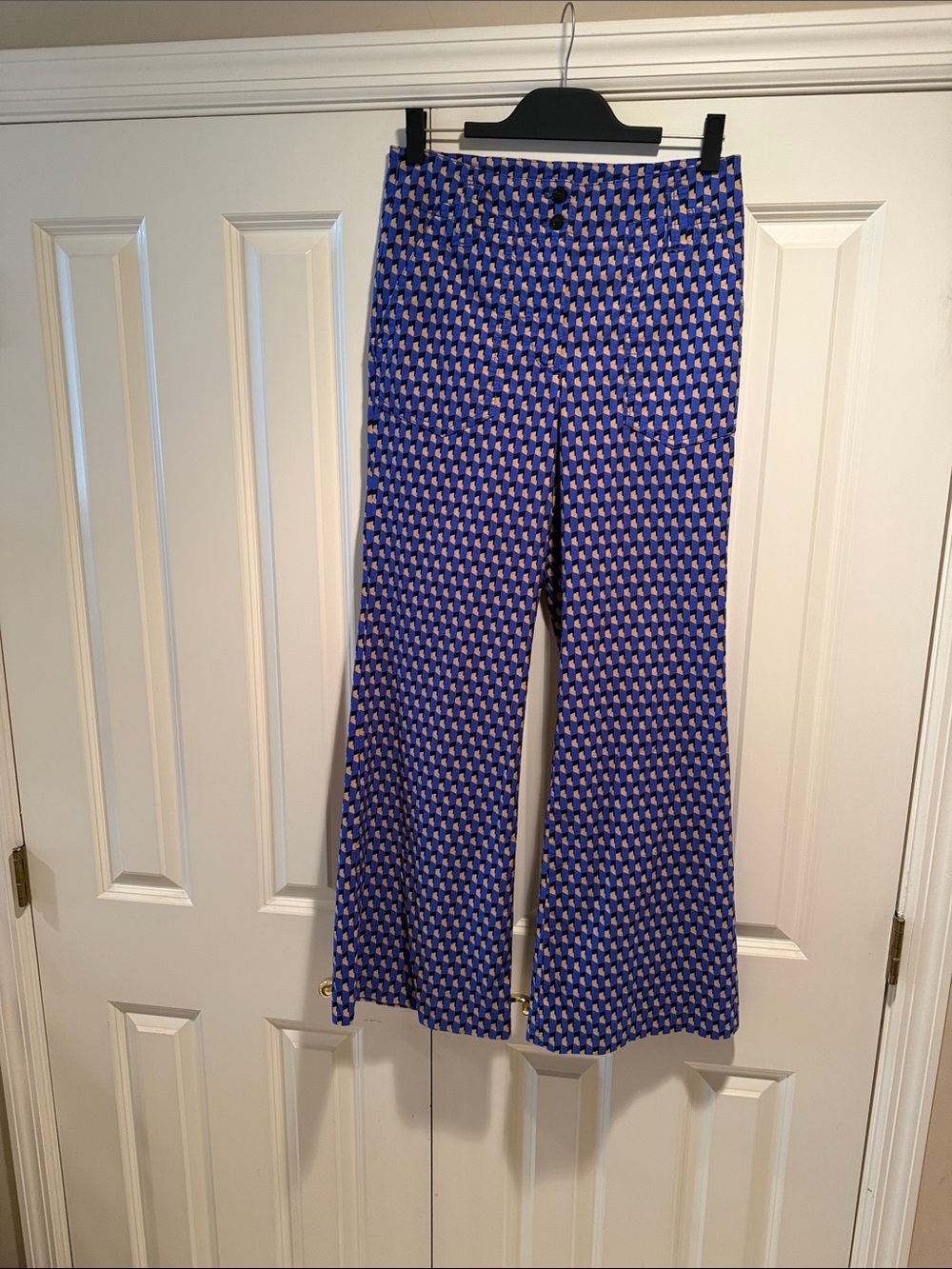 Anthropologie Maeve Naomi High-Rise Blue Printed Wide-Leg Pants